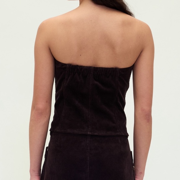 Brown Strapless Corduroy Cotton Crop Vest Size XS Petite - Picture 3 of 6